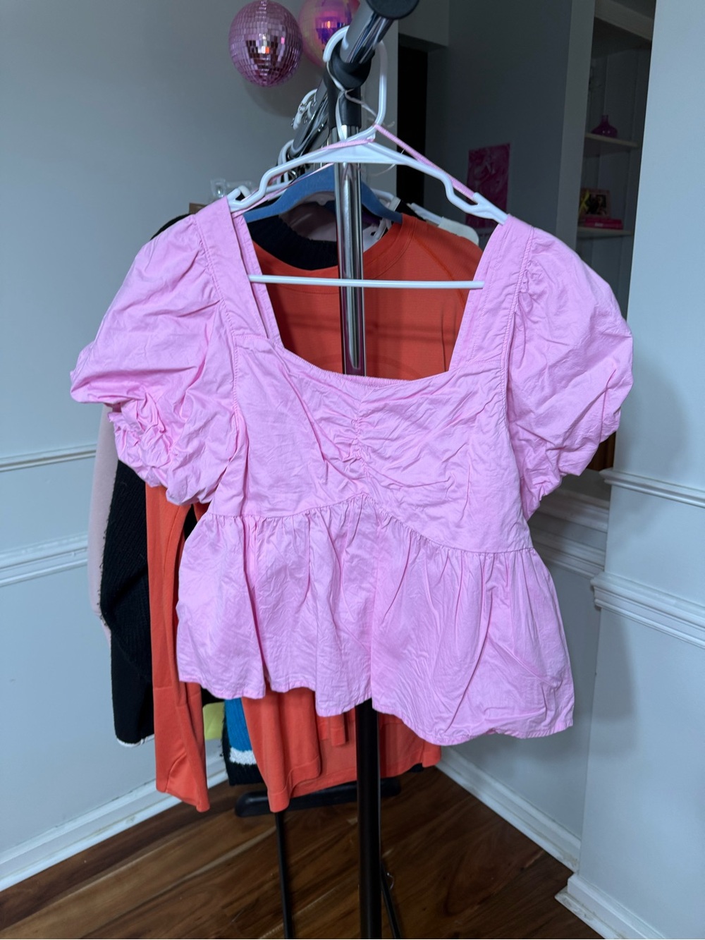 Old Navy Pink Puff Sleeve Peplum Blouse